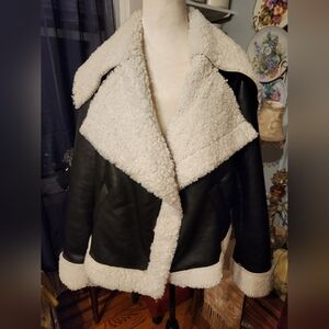 Eloquii Faux Leather Moto Jacket brown  faux fur Asymmetrical